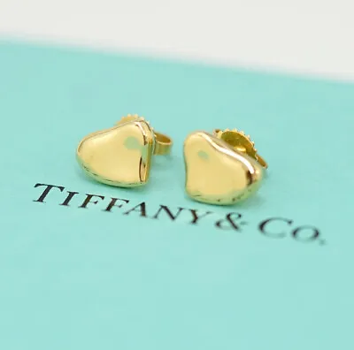 £454.94 • Buy Tiffany & Co. Full Heart Stud Earrings 18K Yellow Gold Peretti Auth W/Box #22123
