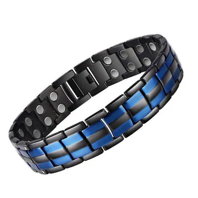 Men's Stainless Steel Magnetic Therapy Health Bracelet Pain Relief Blue Black • $12.57