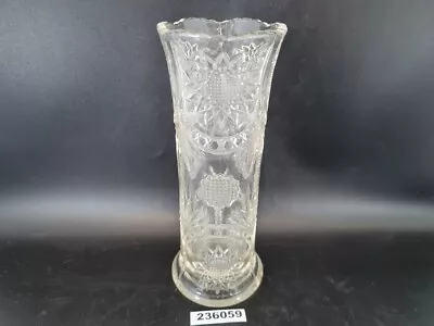 Solid Glass Vase Press Glass Star Decoration Clear Old Antique H:20.5 Cm #236059 • £13.95