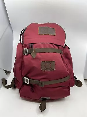 Vintage Jansport Hiking Backpack Rucksack Red Canvas W/ Leather Accent USA Wings • $35