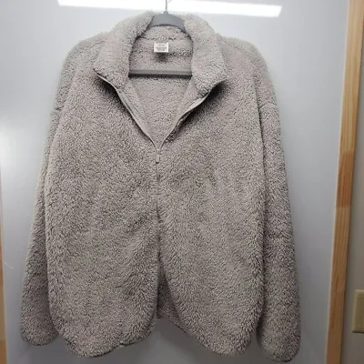 Victoria’s Secret PINK Brand Fuzzy Teddy Fur Zip Up Jacket Coat Pockets Sz L • $15.99