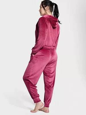 Victoria's Secret M TRACKSUIT SET Hoodie+jogger Pants RED PINK VELOUR RIBBED • $119.99