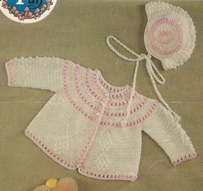 Crochet Pattern Copy 1763.    Baby Cardigan & Bonnet.  16-20  Chest.  4ply • £2.89