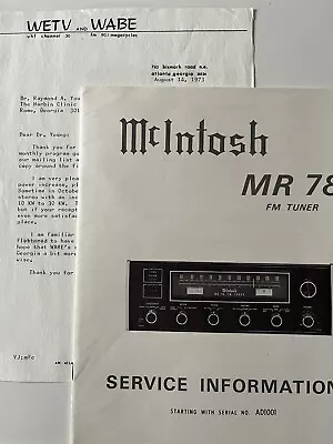 Mcintosh Mr78 Fm Tuner Original Service Manual With Schematics Jo1311 • $27.99