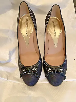 £45 • Buy Emporio Armani Ladies Heel Black  Bow Tied Court Shoes Size Eu 37  Xedk 39 73 37
