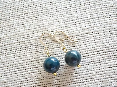 Indian Bloodstone Earrings - 10mm Round Gemstone Women's Gold Plated Handmade • $10