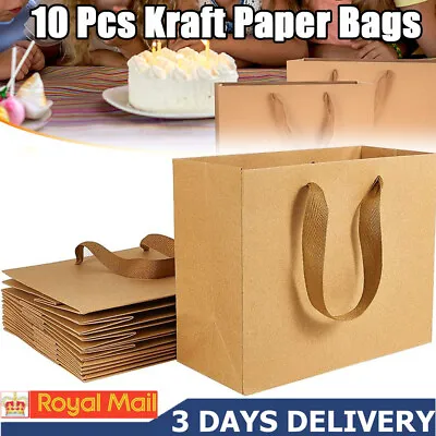£7.94 • Buy 10PCS Quality Carrier Brown Kraft Paper Gift Fashion Bags Strong Nylon Handle UK