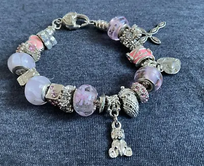 In The 'Style Of Pandora' European Charm Bracelet  & 18 Charms - Pink Baby Clasp • £14.99