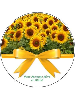 Personalised Sunflowers With Bow  7.5  Edible Wafer Paper Cake Topper Flowers • £3.49