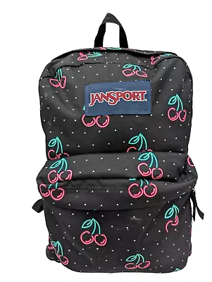 Jansport Superbreak Backpack Lightweight School  Black Neon Cherries Triangles • £18.31