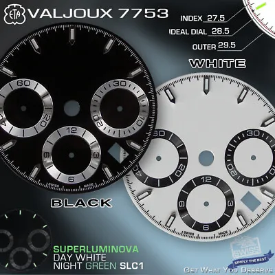 Dial Movement Eta Valjoux 7753 Ø 29.5 Mm With Date Black Or White Slc1 • $39