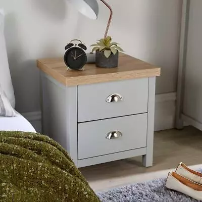 Grey Oak Bedside Cabinet 2 Drawer Lamp Side Table Night Stand Avon Two Tone • £49.99