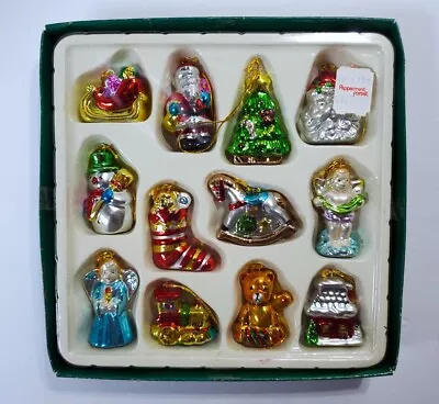 Vintage 12 Pc Glass KURT ADLER Miniature Christmas Tree Ornaments Set H1256 NIB • $29.99