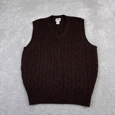 LL Bean Sweater Vest Mens Medium Brown Shetland Wool Cable Knit V Neck • $32.95