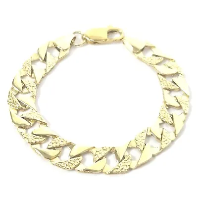 9ct Gold Baby Bracelet Patterned Square Curb 6.2 Inches 7.7mm Width 8.3g • £425