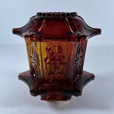 Vintage Oriental Pagoda Fairy Lamp Votive Candle Holder Flash Red Glass 5  Tall • $22