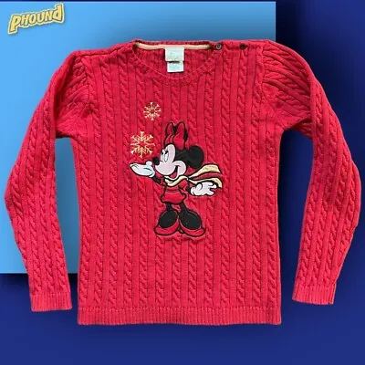 Disney Store Minnie Mouse Sweater Women's Large L Red Cable Knit Snowflakes • $24.99