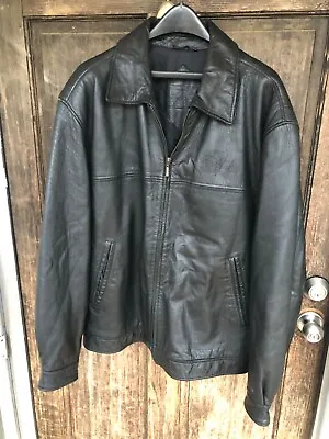 Men's Roundtree & Yorke Lamb Skin Black Leather Jacket Full Zip Classic Sz 2XT • $73