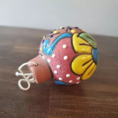Mexican Talavera Pottery Clay Christmas Ornament Handpainted Bulb Flower Texture • $19