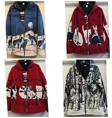 £29.99 • Buy  Ladies Winter Warm Hooded Fleece Animal Puppies Wolf Printed Jacket Coat