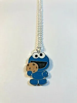 Cookie Monster Inspired Charm Necklace Pendant 16  Silver Plated Gift Boxed USA • $11.30