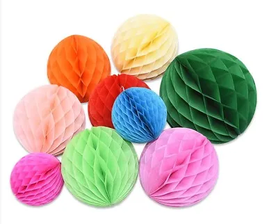 Honeycomb Paper Balls Hanging Decoration Party Lantern Pompoms Wedding Birthday • £0.99