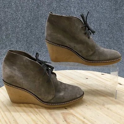 J.Crew Boots Womens 8 MacAlister Chukka Wedge Heels Ankle Gray Leather Lace Up • $14.10