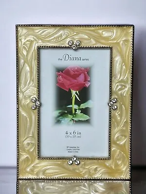 Diana Series 4x6 Picture Frame Gold Enamel Marbelized & Gem Rhinestones Photo • $24.87