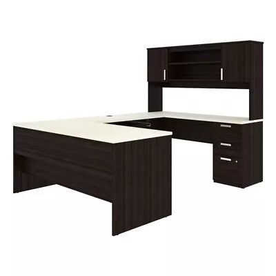 Pemberly Row U Shaped Computer Desk In Dark And White Chocolate • $1171
