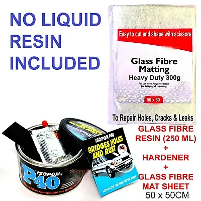£13.79 • Buy Fibreglass Repair Kit Filler Matting Glass Fibre, Hardener, 250ML Compound