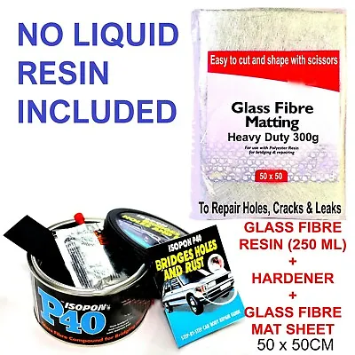 Fibreglass Repair Kit Filler Matting Glass Fibre Hardener 250ML Compound • £14.79