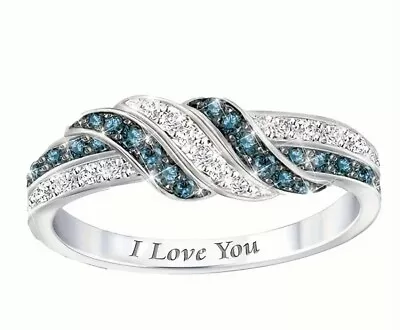 Gorgeous Stainless Steel Silver “I Love You”  With Inlaid Diamonds Ring Size 8 • $9.99