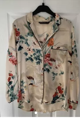 Zara  Floral Silky Pyjama Style Shirt (medium) • £9