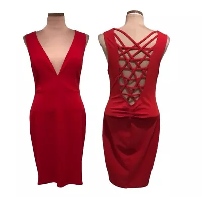Akira Chicago Dress Size Large Red Caged Strappy Back Plunge Low V-Neck • $39