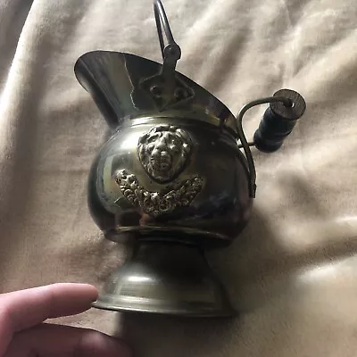 Vintage Small Brass Coal Scuttle..Lions Head.. Handle.. Excellent Condition • £16