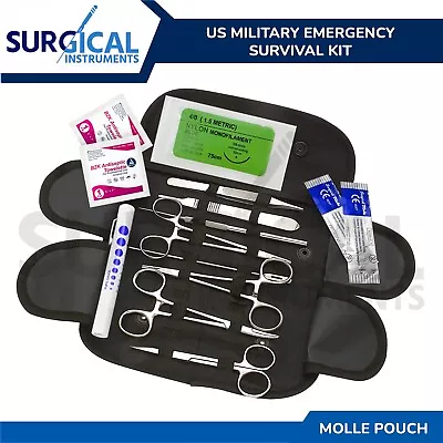 Army Surgical Kit - Sutures Scalpel Hemostats - Black - Military First Aid • $19.99