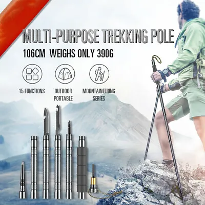 Ultralight Aluminum Trekking Hiking Poles Tactical Walking Stick Multi Tool Gray • $59.42