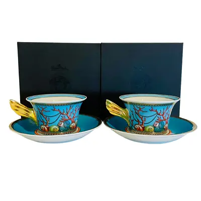 Versace X Rosenthal Tresors De La Mer Porcelain Tea Cup And Saucer Set X 2 • $320