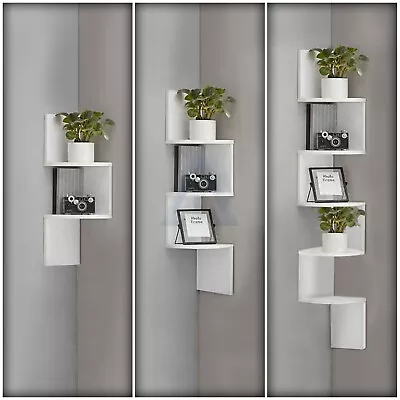 3 Sizes Wall Mounted Zig Zag Corner Shelf Rustic Wood Floating Shelves White UK • £15.99