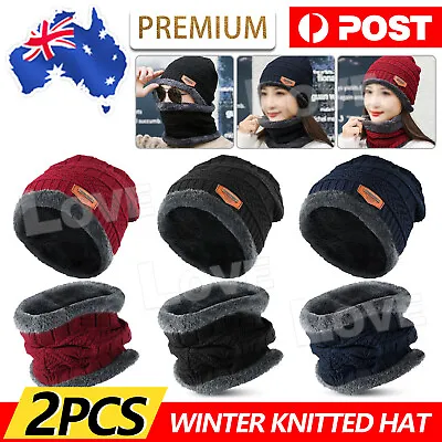 Men Women Hat Winter Knitted Neck Warm Scarf Beanie Fleece Ski Cap Hat Outdoor • $8.95