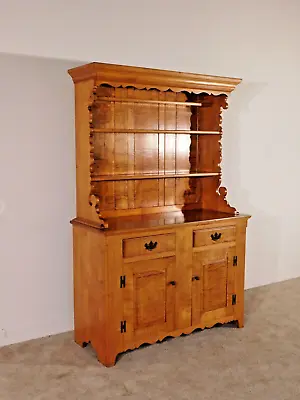 Circa 1953 BONENBERGER Tiger Maple 2 PC Kitchen Dining Stepback Cabinet Hutch • $2495