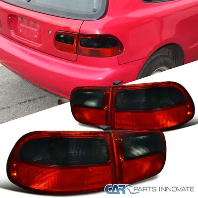 Fits 92-95 Honda Civic 3Dr Hatchback Red/Smoke Tail Lights Rear Brake Lamps L+R • $71.06