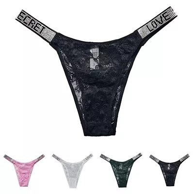 Women's Sexy T Back G String Thongs Low Waist Lace Panties Briefs With High Cut • $8.93