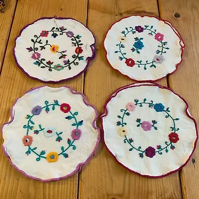 Lot Of 4 Maya Mexican Chiapas Tortilla Warmer White Floral Hand Embroidered • $19.99