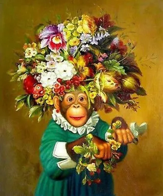 ZWPT916  100% Painted Hand Monkey &Various Flowers Oil Painting Art On Canvas • $64.71