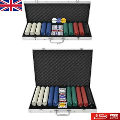 Poker Set Aluminium Playing Card Case Casino Dice With 500/1000 Chips Game Play • £51.35