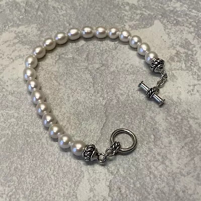 Vintage White Pearl Beaded Bracelet In Silver Tone Metal  • $15