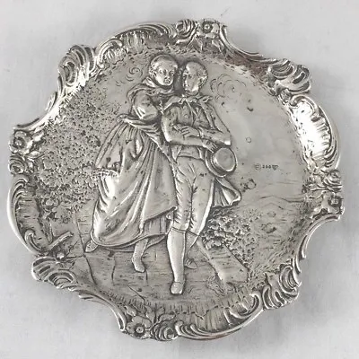 German 800 Sterling Figural Country Scene Footed Tray 5  X 5  • $174.99