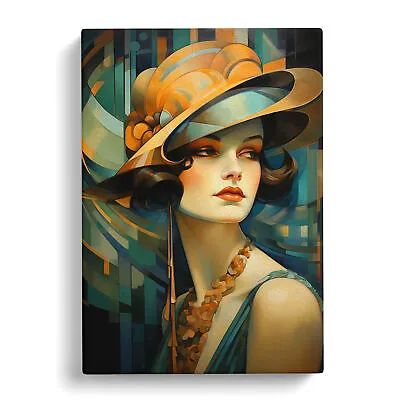 Art Deco Woman Realism Canvas Wall Art Print Framed Picture Decor Living Room • £24.95