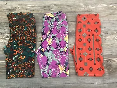 Lot Of 3 Lularoe Leggings  One Size  Floral/Aztec Prints Multi-Color  • $16